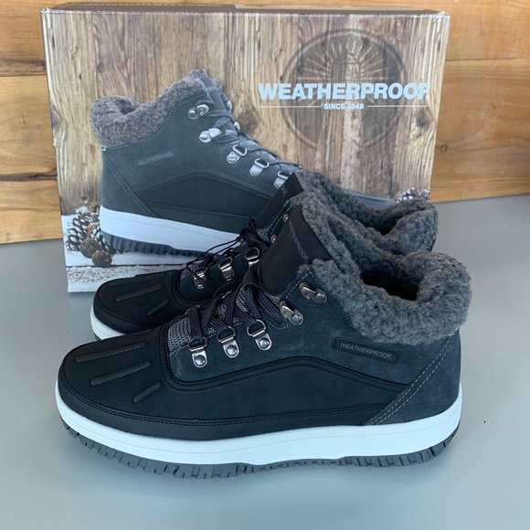 NIB Men’s Weatherproof Landon Boot Grey Black Leather Memory Foam - Picture 1 of 5